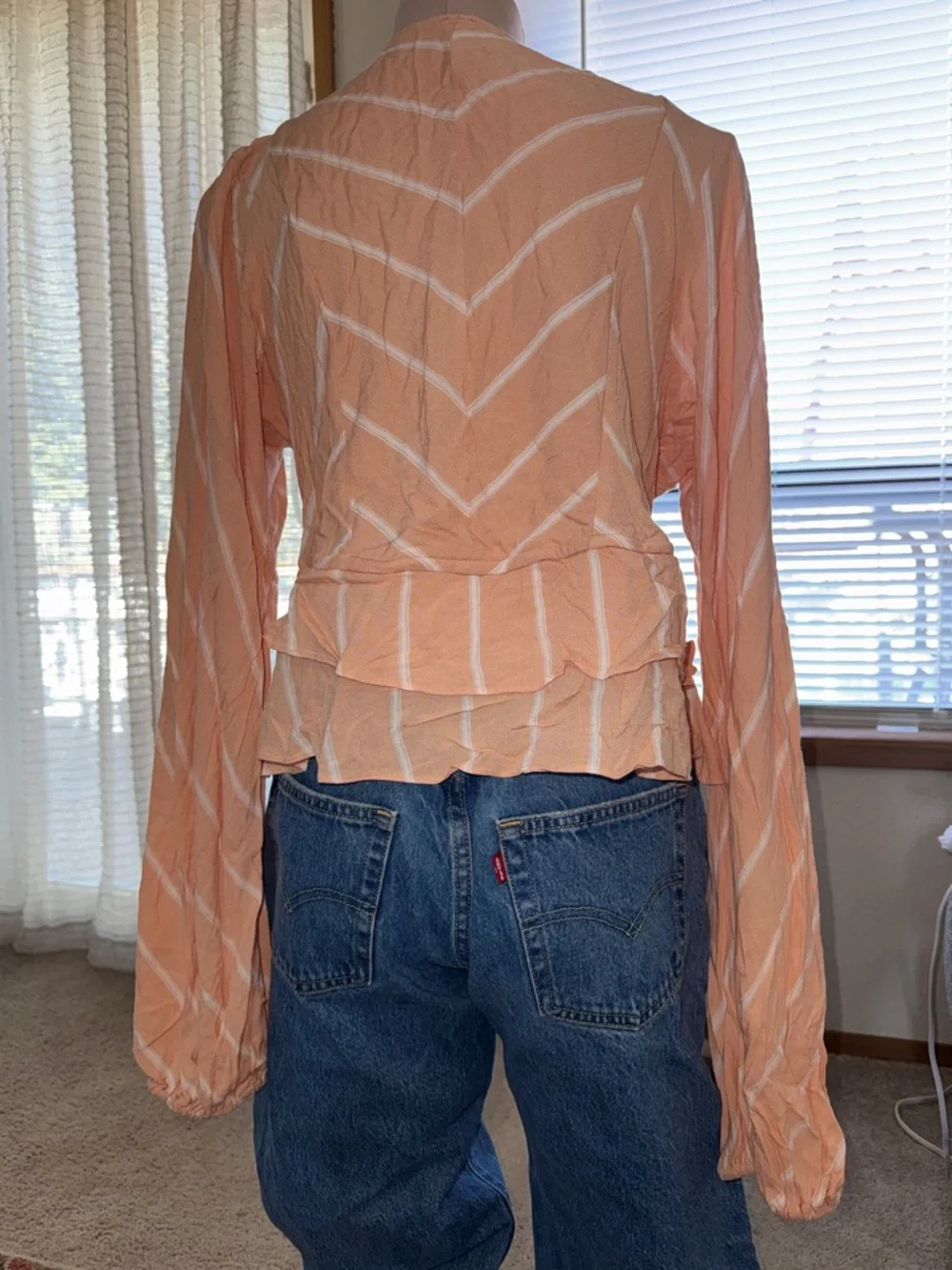 Free People Ruffle Striped   Tie-Front Top - Picture 2 of 3